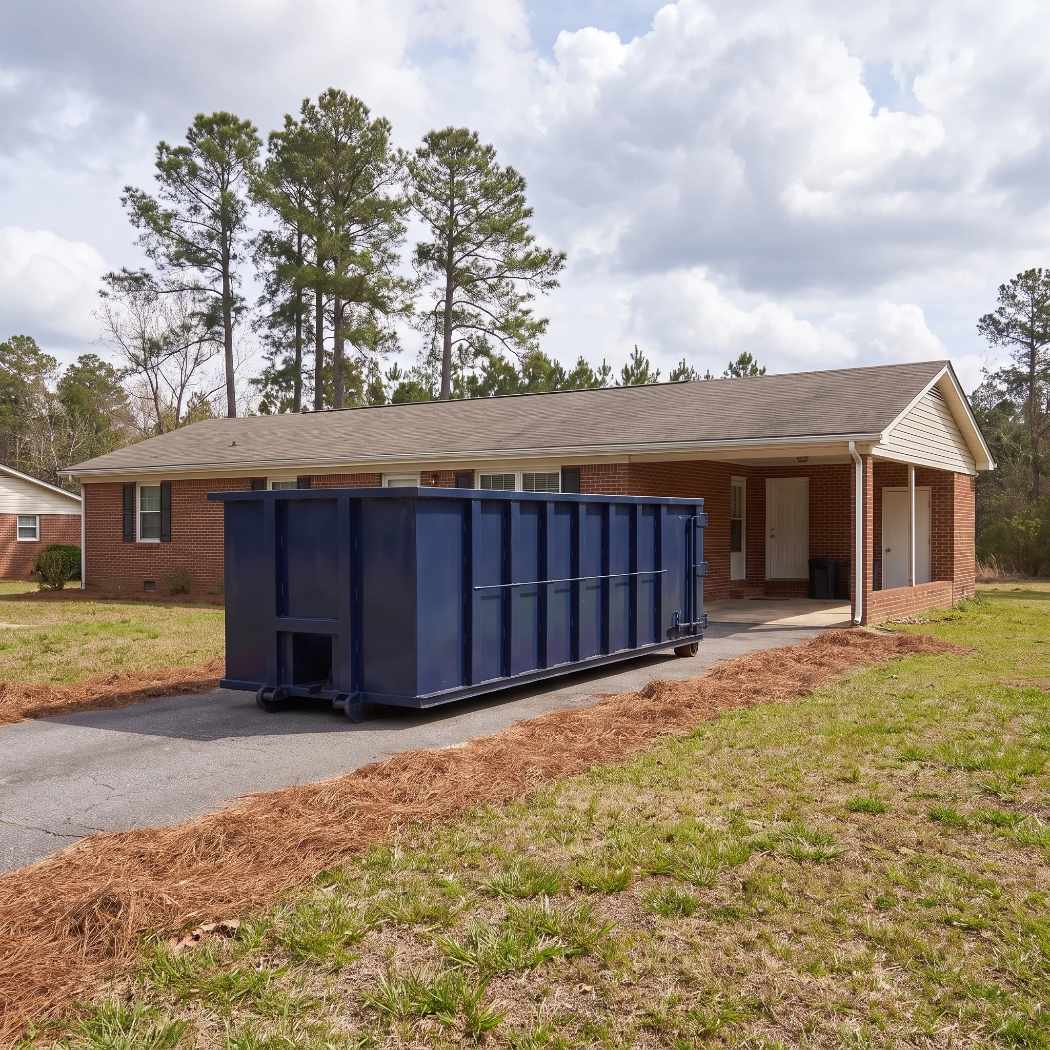 Roll-off dumpster on a Alabama job site