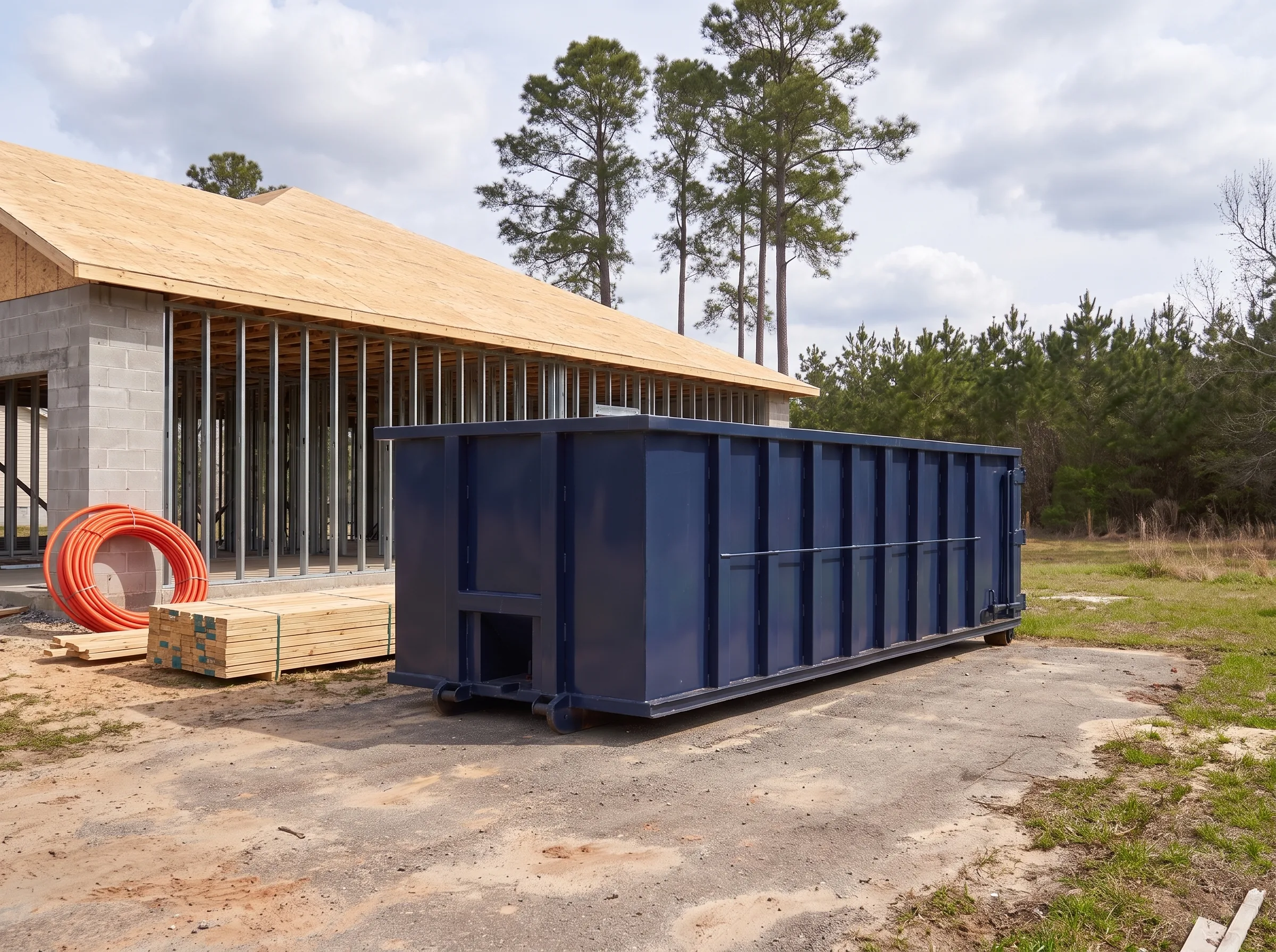 Roll-off dumpster being loaded in Alabama